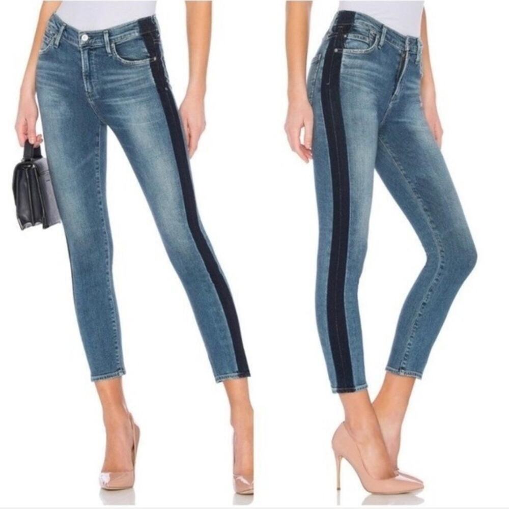 Citizens of Humanity Rocket Crop Two-Tone Side Stripe High Rise Jeans 25